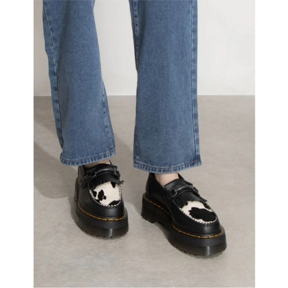 NEW Dr. Martens Adrian Snaffle Quad Platform Loafer Cow Print Unisex Size W9 M8 - Picture 9 of 16